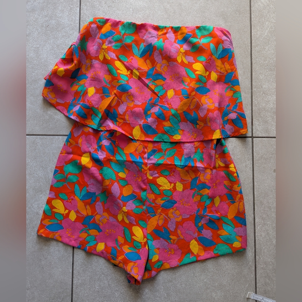 Vibrant Strapless Floral Romper